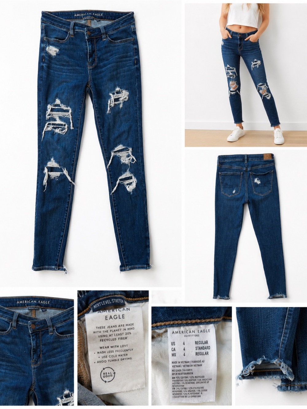 American Eagle Outfitters Dark Indigo Ripped Skinny Jeans